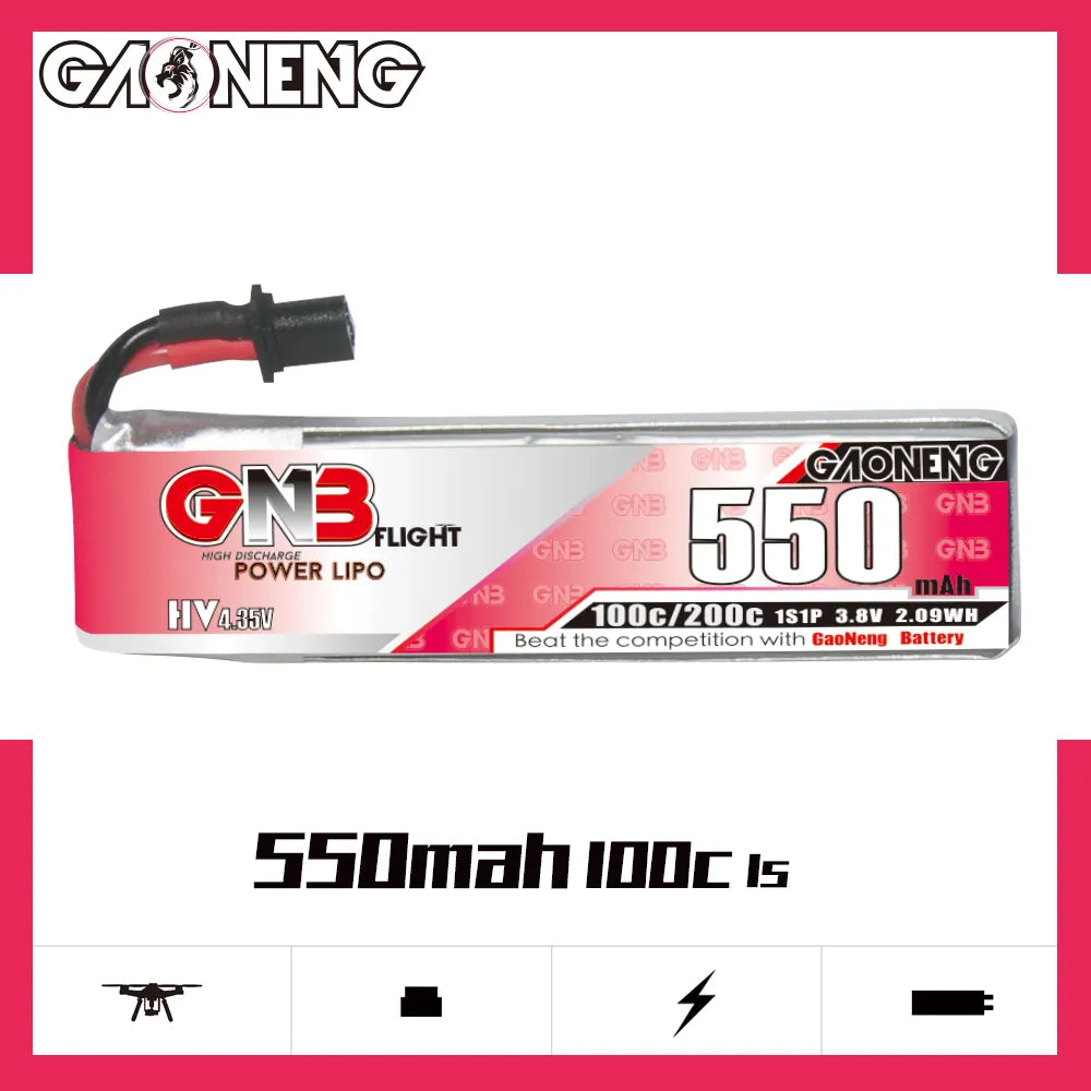GAONENG GNB LiHV 1S 3.8V 550mAh 100C A30 Cabled LiPo Battery [DG]