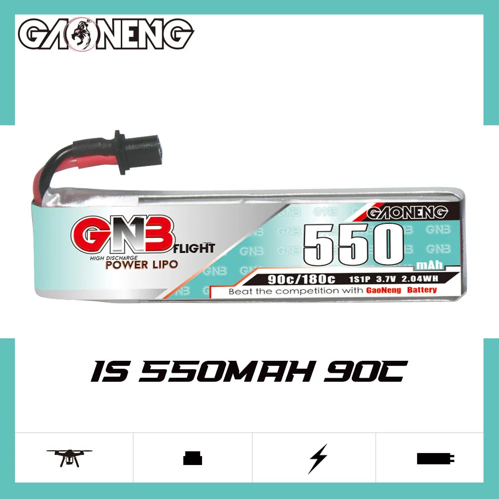 GAONENG GNB 1S 3.7V 550mAh 90C A30 Cabled LiPo Battery Long Type [DG]