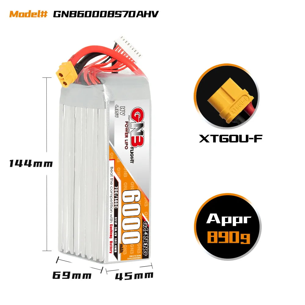 GAONENG GNB HV 8S 30.4V 6000mAh 70C LiPo Battery XT60 Suits TBS Mojito [DG]