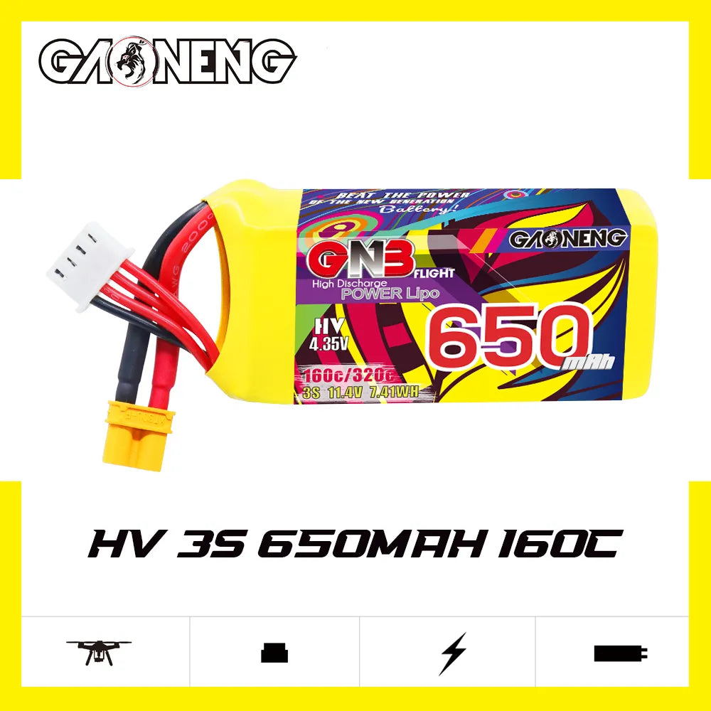 GAONENG GNB LiHV 3S 11.4V 650mAh 160C XT30 LiPo Battery [DG]