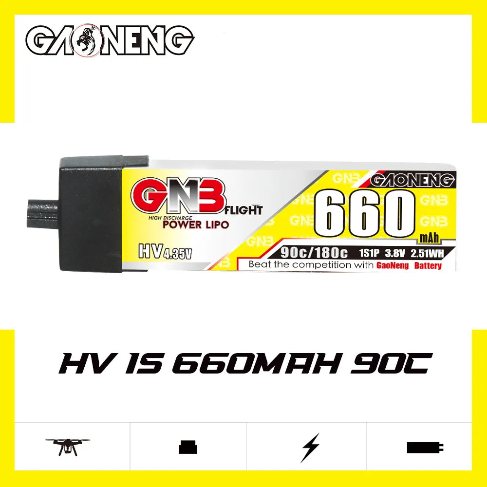 GAONENG GNB LiHV 1S 3.8V 660mAh 90C A30 Plastic Head LiPo Battery [DG]