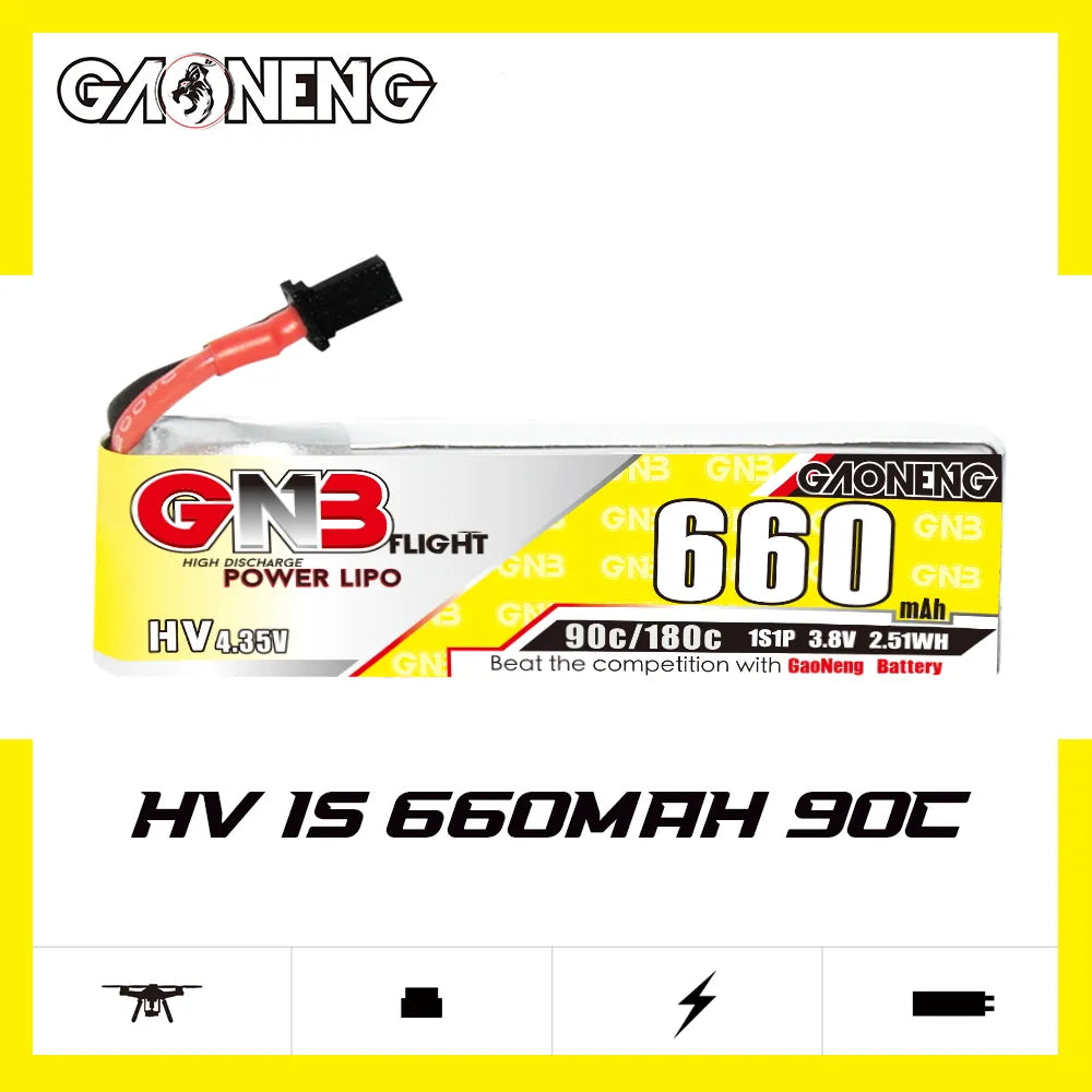 GAONENG GNB LiHV 1S 3.8V 660mAh 90C A30 Cabled LiPo Battery [DG]