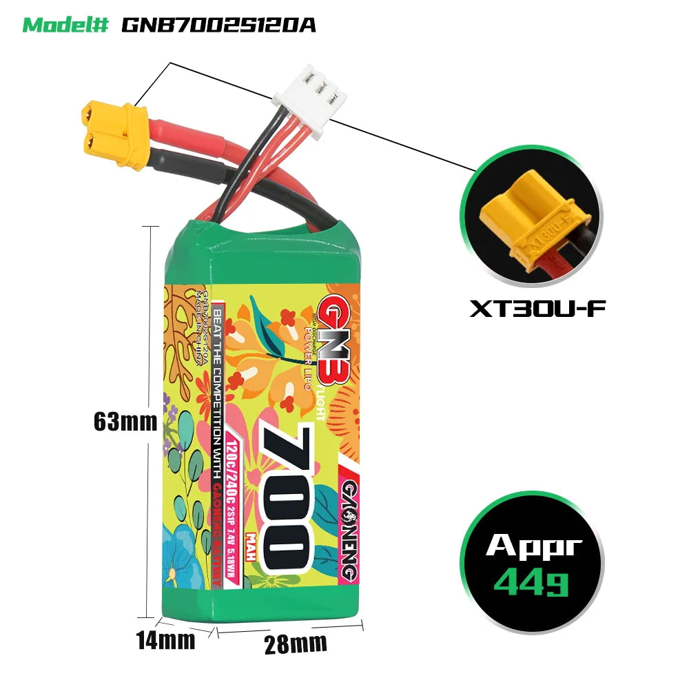 GAONENG GNB 2S 7.4V 700mAh 120C XT30 LiPo Battery [DG]
