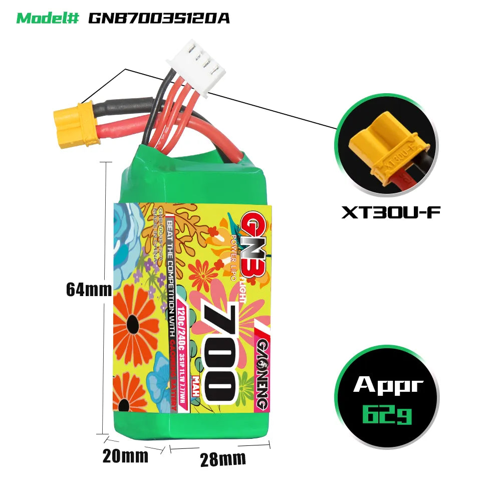 GAONENG GNB 3S 11.1V 700mAh 120C XT30 LiPo Battery [DG]