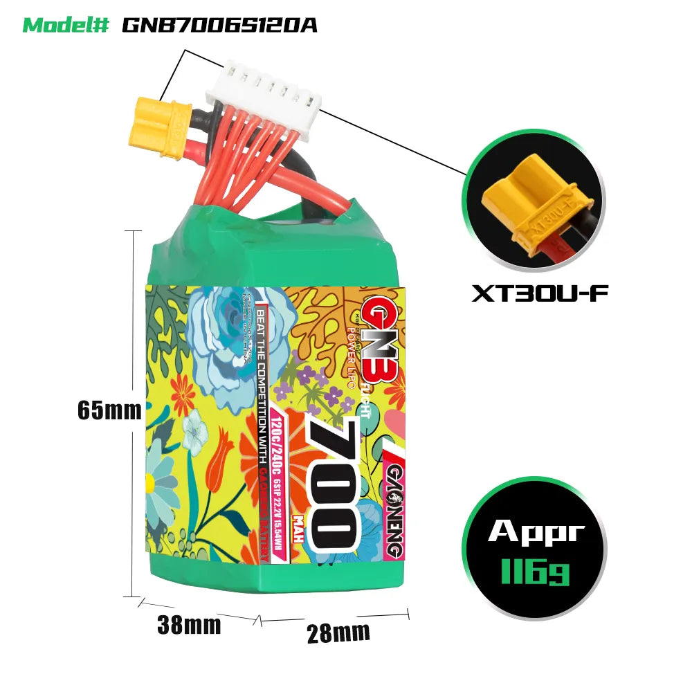 GAONENG GNB 6S 22.2V 700mAh 120C XT30 LiPo Battery [DG]