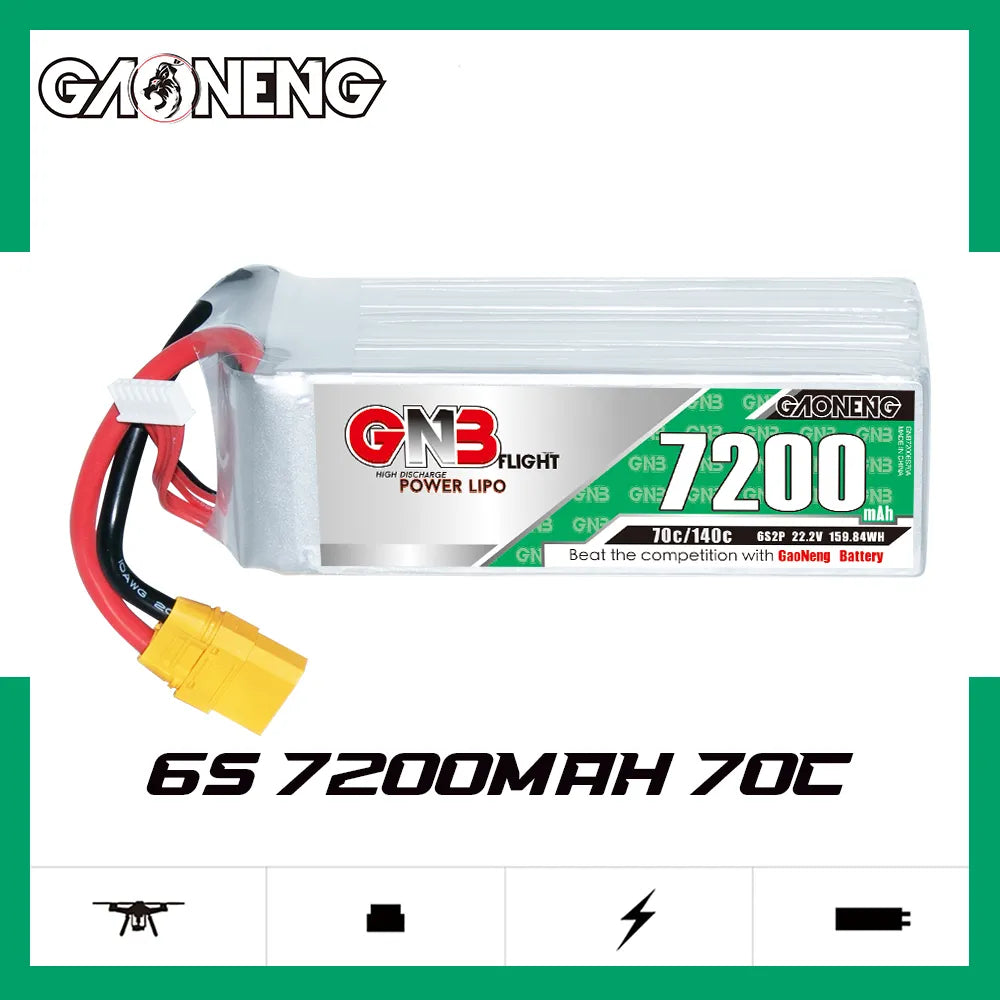 GAONENG GNB 6S 22.2V 7200mAh 70C LiPo Battery XT90 [DG]