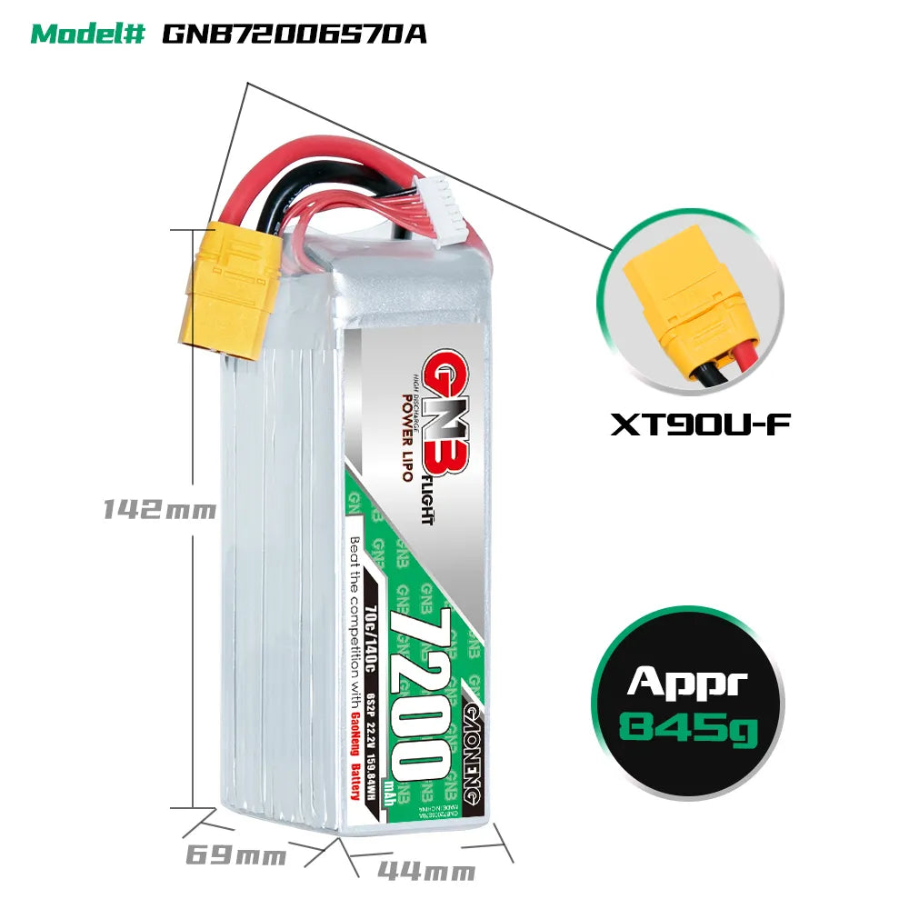 GAONENG GNB 6S 22.2V 7200mAh 70C LiPo Battery XT90 [DG]