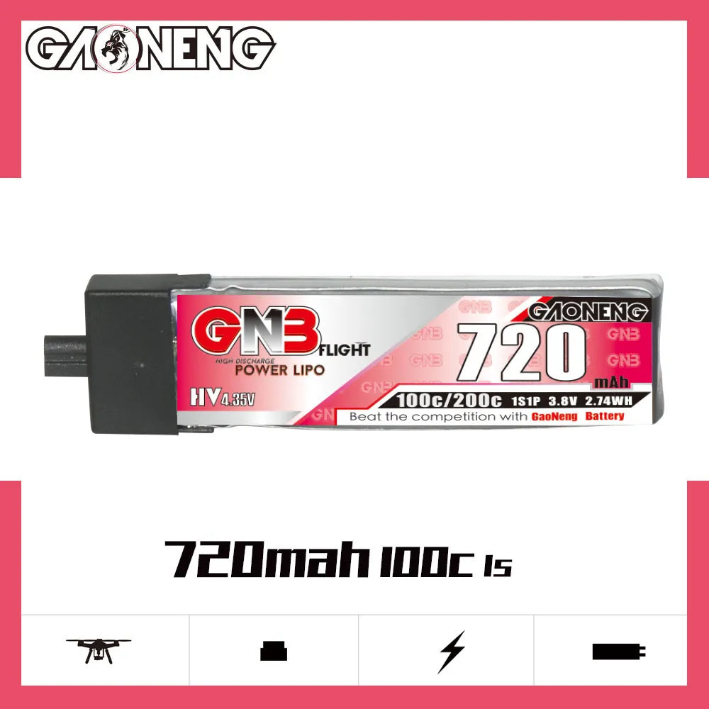 GAONENG GNB LiHV 1S 3.8V 720mAh 100C A30 Plastic Head LiPo Battery [DG]