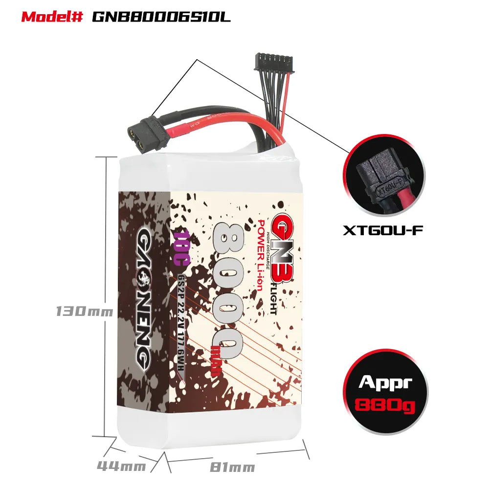 GAONENG GNB 6S 22.2V 8000mAh 10C XT60 Li-ion Battery made with Li-ion Lithium Ion 21700 [DG]