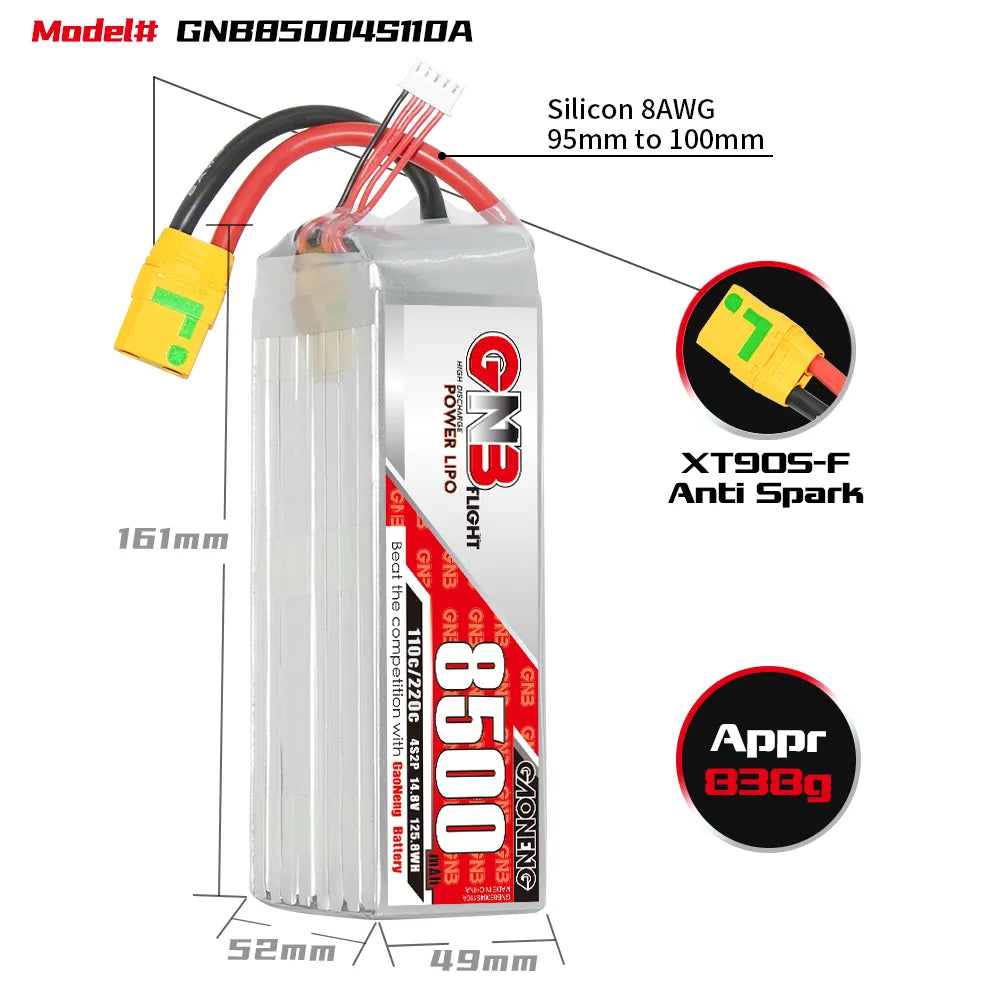 GAONENG GNB 4S 14.8V 8500mAh 110C RC LiPo Battery XT90S Anti Spark [DG]