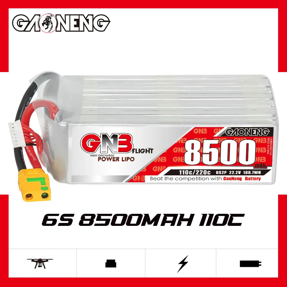 GAONENG GNB 6S 22.2V 8500mAh 110C RC LiPo Battery XT90S Anti Spark