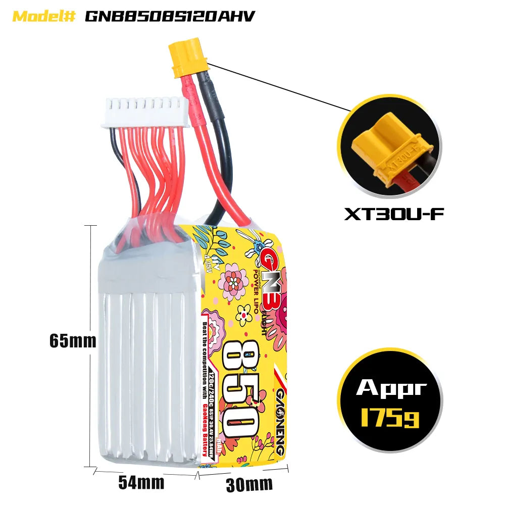 GAONENG GNB LiHV 8S 30.4V 850mAh 120C XT30 Connector LiPo Battery [DG]