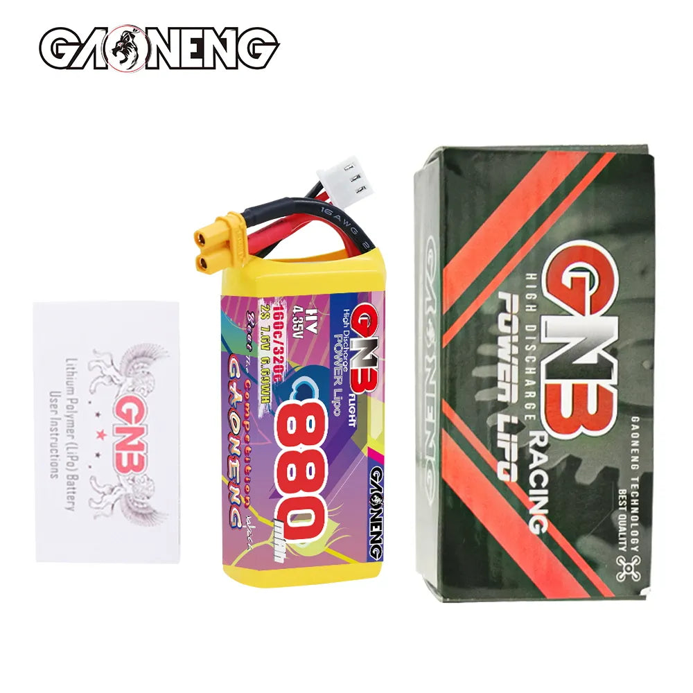 GAONENG GNB LiHV 2S 7.6V 880mah 160C XT30 LiPo Battery [DG]