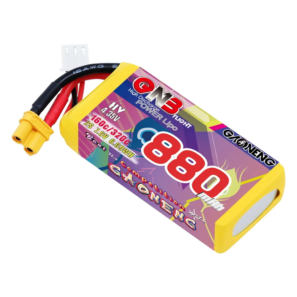 GAONENG GNB LiHV 2S 7.6V 880mah 160C XT30 LiPo Battery [DG]