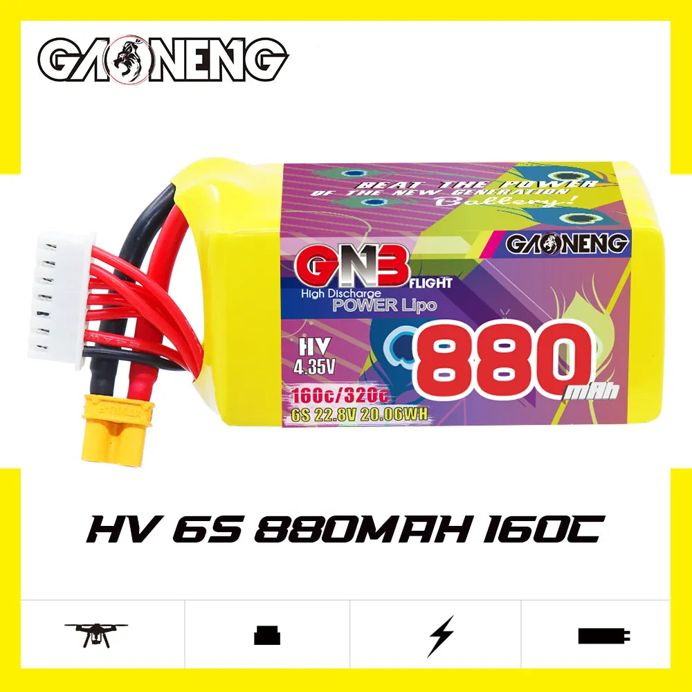 GAONENG GNB LiHV 6S 22.8V 880mAh 160C XT30 Connector LiPo Battery [DG]