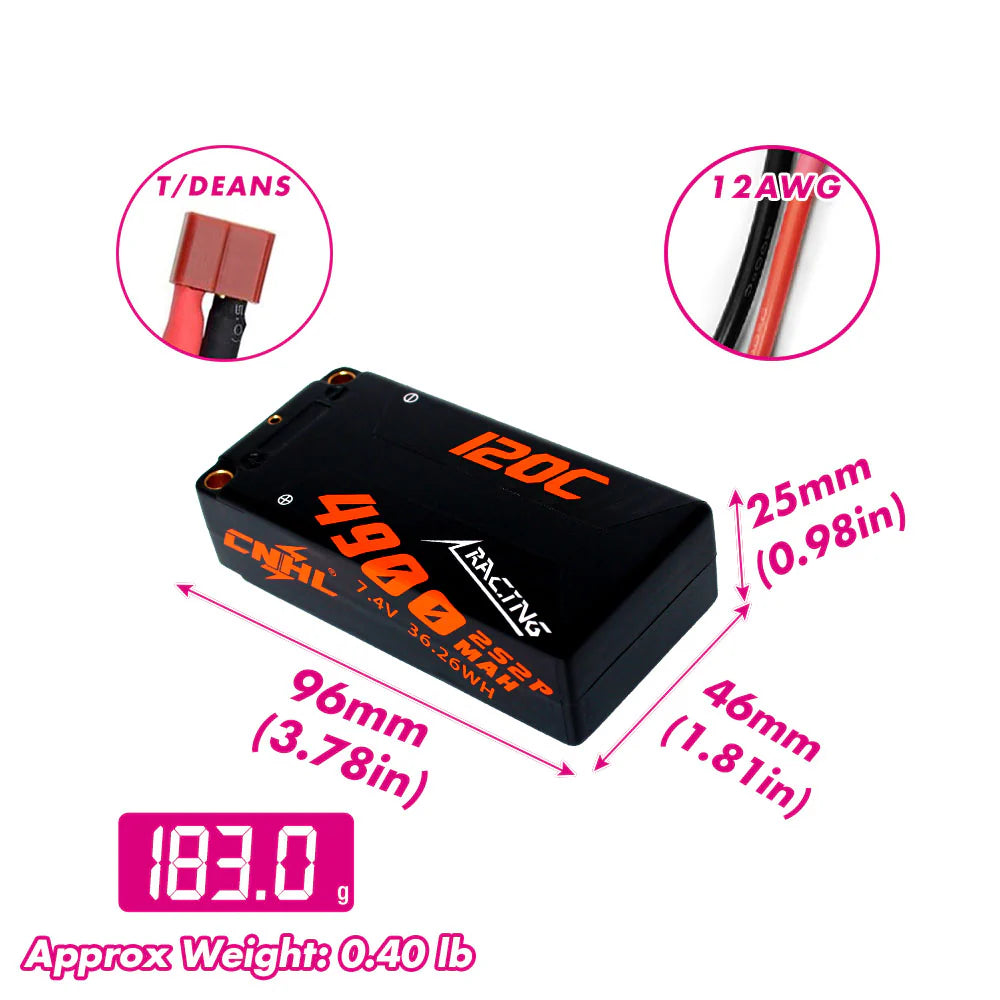 CNHL Racing Series 4900mAh 7.4V 2S2P 120C Hard Case 2S Shorty Lipo Battery [DG]