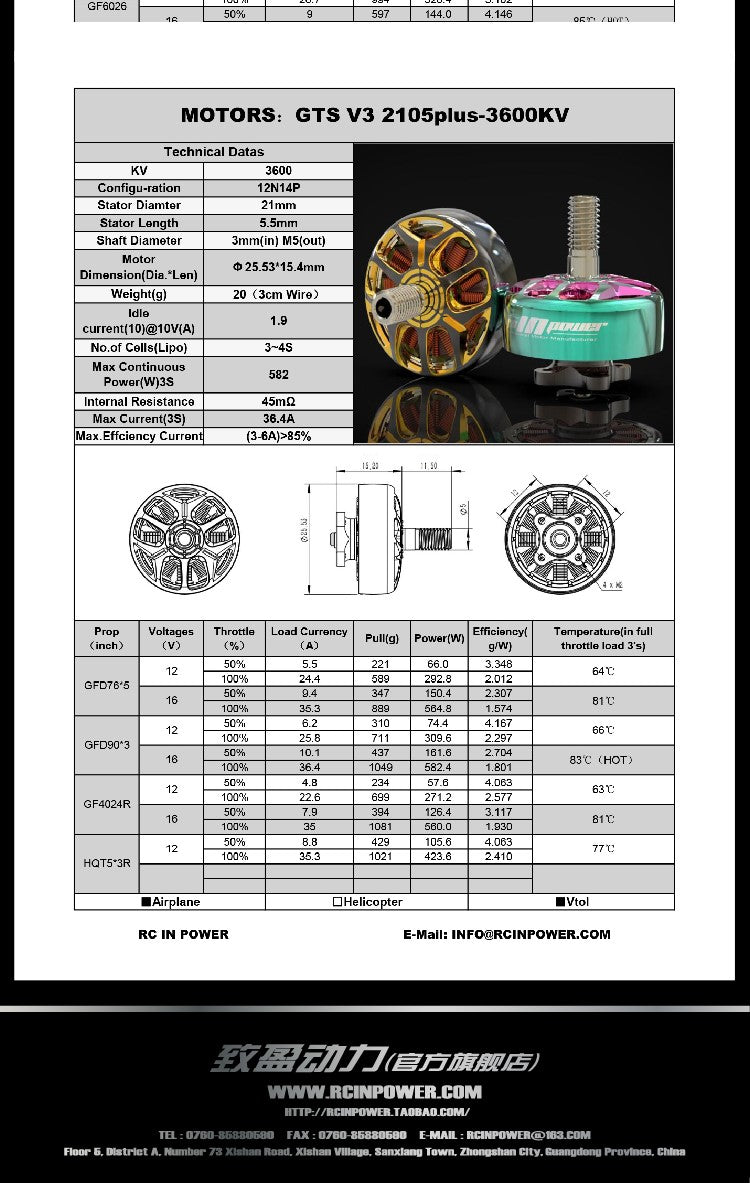 RCINPOWER GTS V3 2105 PLUS M5-MOUNT Motor
