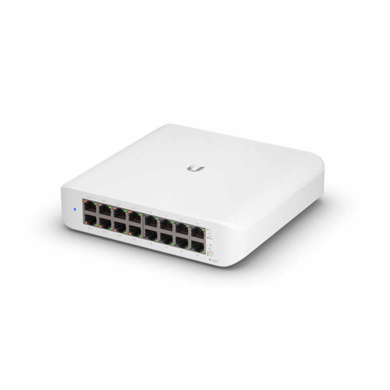 Ubiquiti UniFi Switch Lite 16 PoE, Layer 2, 16x GbE RJ45 Ports, 8x 802.3at PoE+ Ports, 45W PoE, Silent Operation, Wallmount Kit Included
