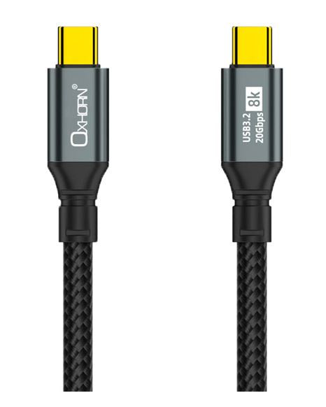 Oxhorn USB 3.2 Gen 2×2 3m USB-C to USB-C 20Gbps 8K@60Hz 20V 100W E-Marker Chip Black fast charging & Video cable Laptop Phones Tablet USB-C Device CB-CC-323