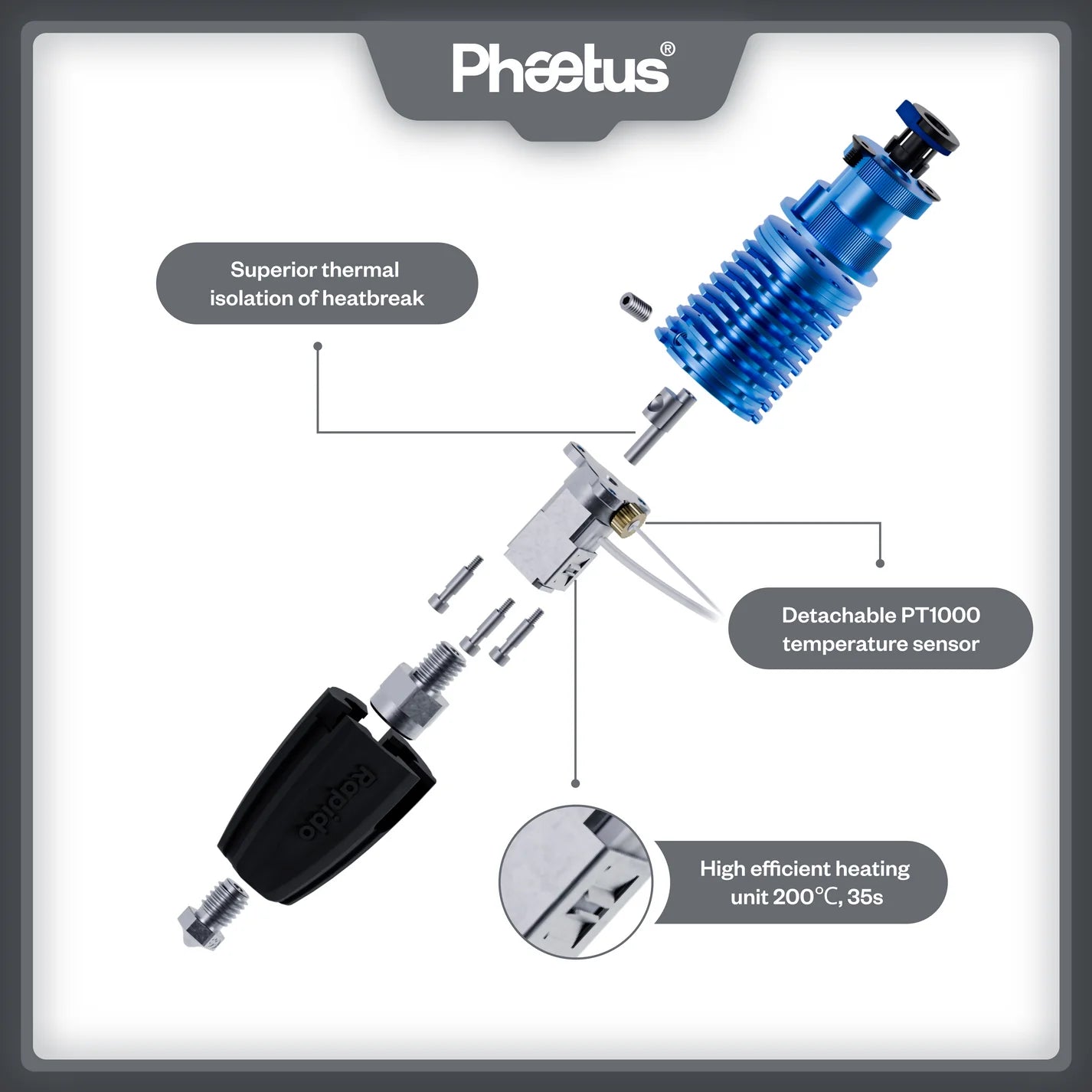 Phaetus Rapido Plus Hotend 2 (350 Degree Heater core)