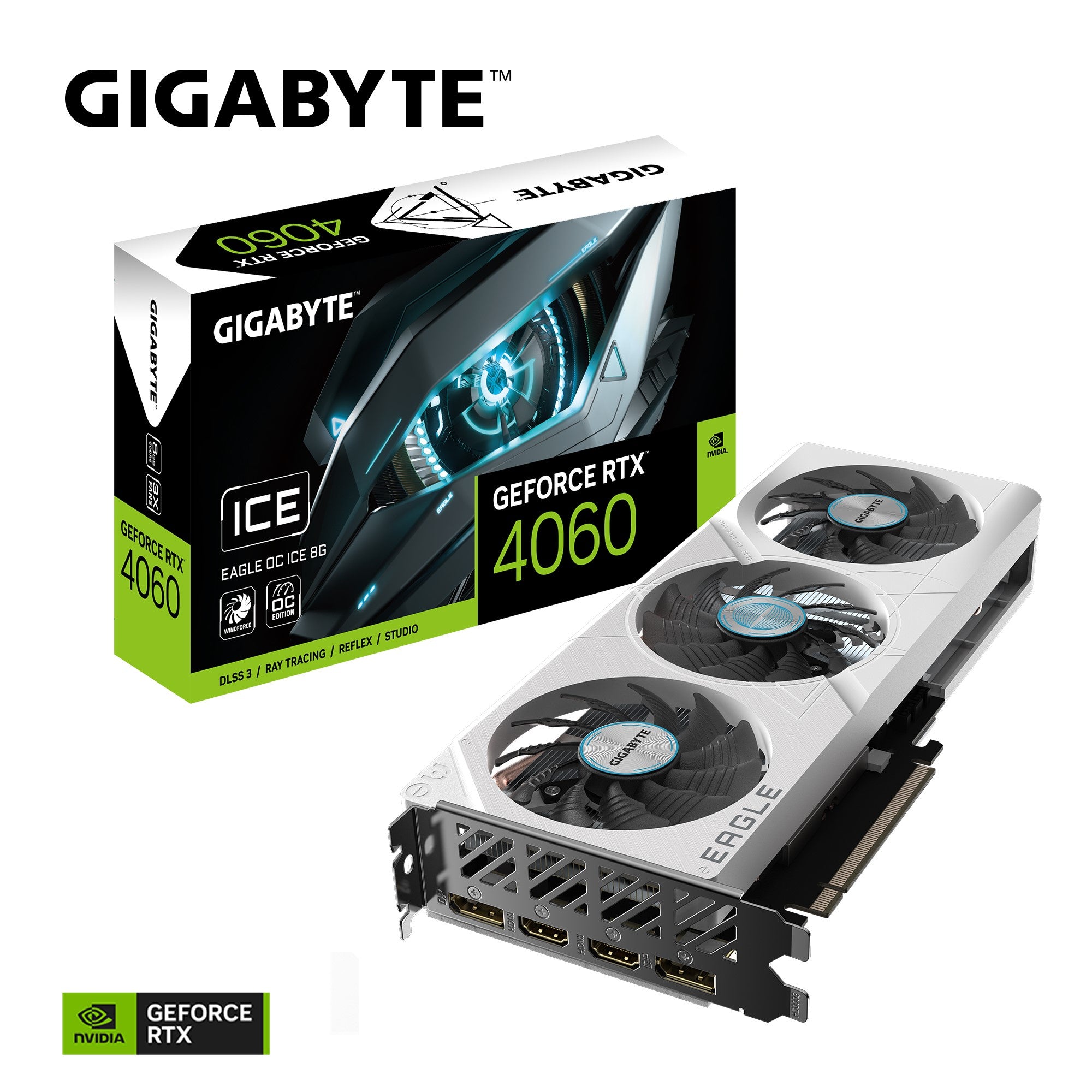 Gigabyte nVidia GeForce RTX 4060 EAGLE OC ICE-8GD GDDR6 Video Card, PCI-E 4.0, 2505 MHz Core Clock, 2x DP 1.4a, 2x HDMI 2.1a*2 [PC]