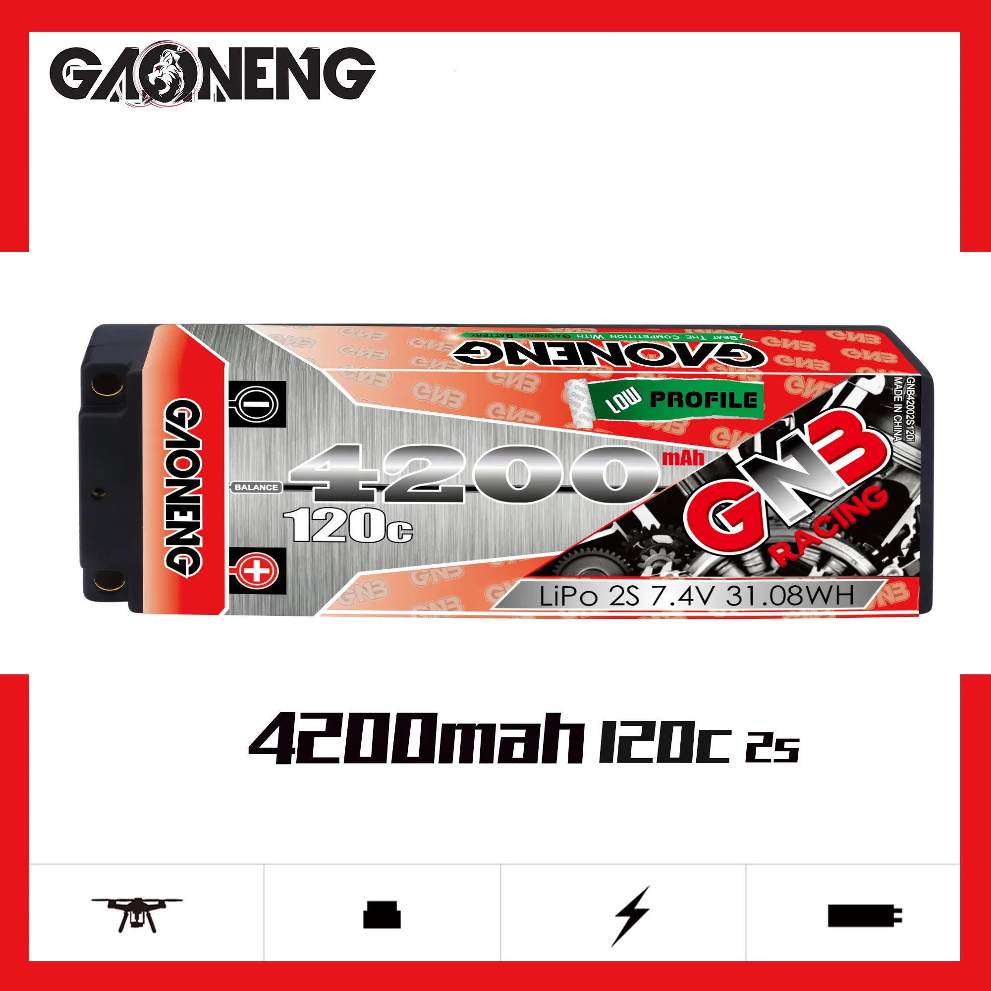 GAONENG GNB 2S 7.4V 4200mAh 120C Ultra LCG 5mm Bullet Hard Case LiPo Battery [DG]