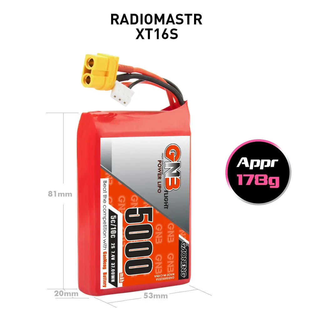 GAONENG GNB 2S 7.4V 5000mAh 5C LiPo Battery XT60 for Radiomaster TX16S [DG]