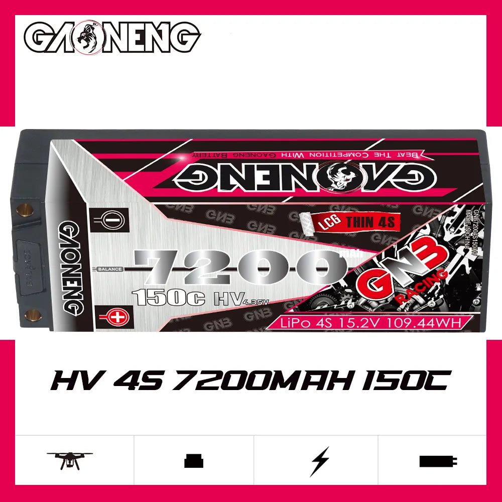 GAONENG GNB LiHV 4S 15.2V 7200mAh 150C 5mm Bullet LCG Thin 4S Hard Case LiPo Battery [DG]