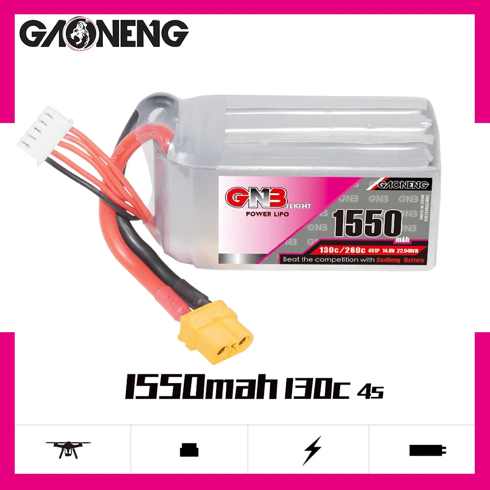 GAONENG GNB 4S 14.8V 1550mAh 130C XT60 LiPo Battery [DG]