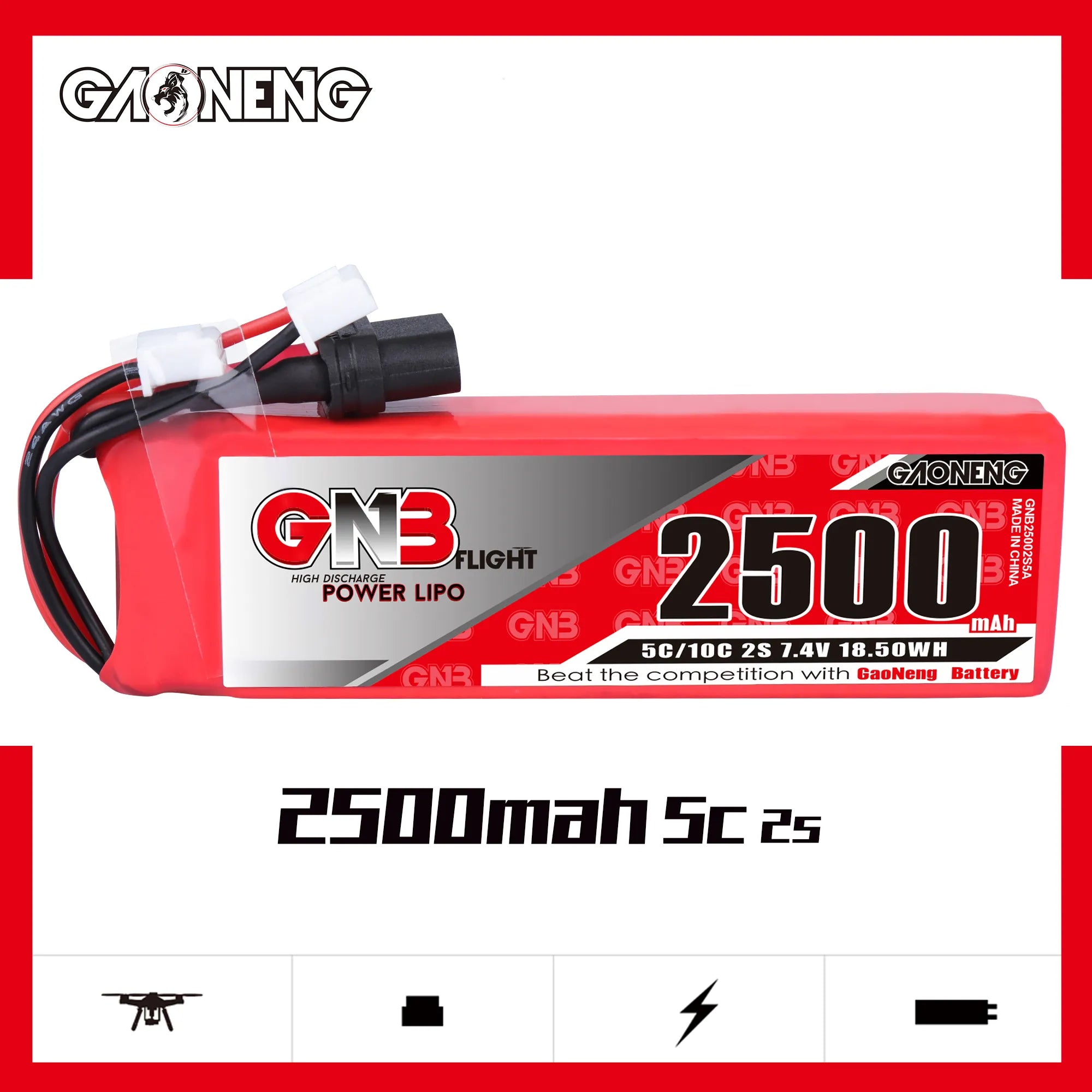 Taranis X9D (NEW 2019)  2500mAh 2S 5C LiPo Battery [DG]