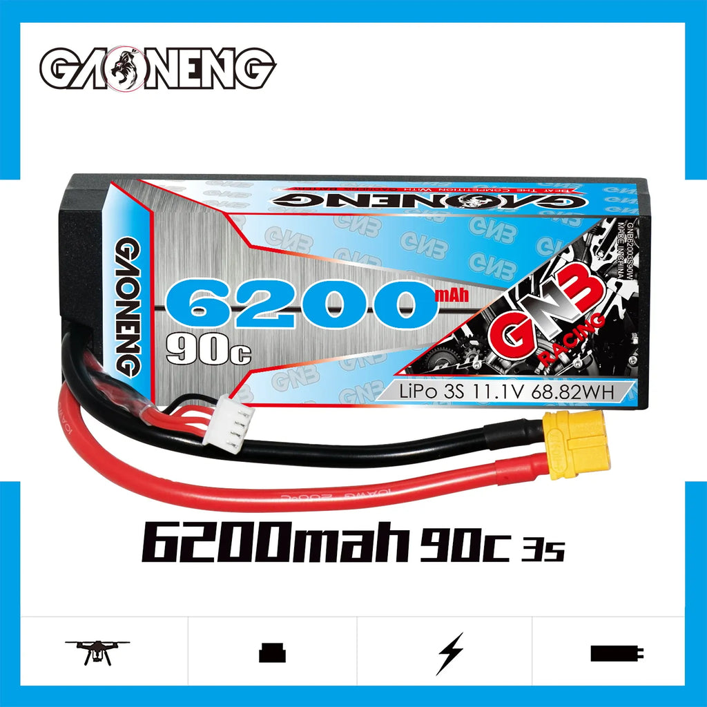 GAONENG GNB 3S 11.1V 6200mAh 90C Cabled Hard Case LiPo Battery XT60 [DG]