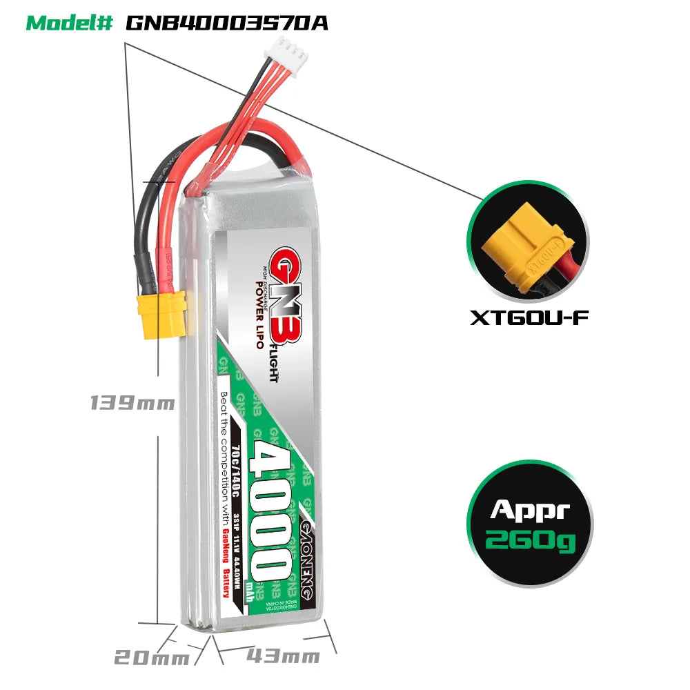 GAONENG GNB 3S 11.1V 4000mAh 70C LiPo Battery XT60 [DG]