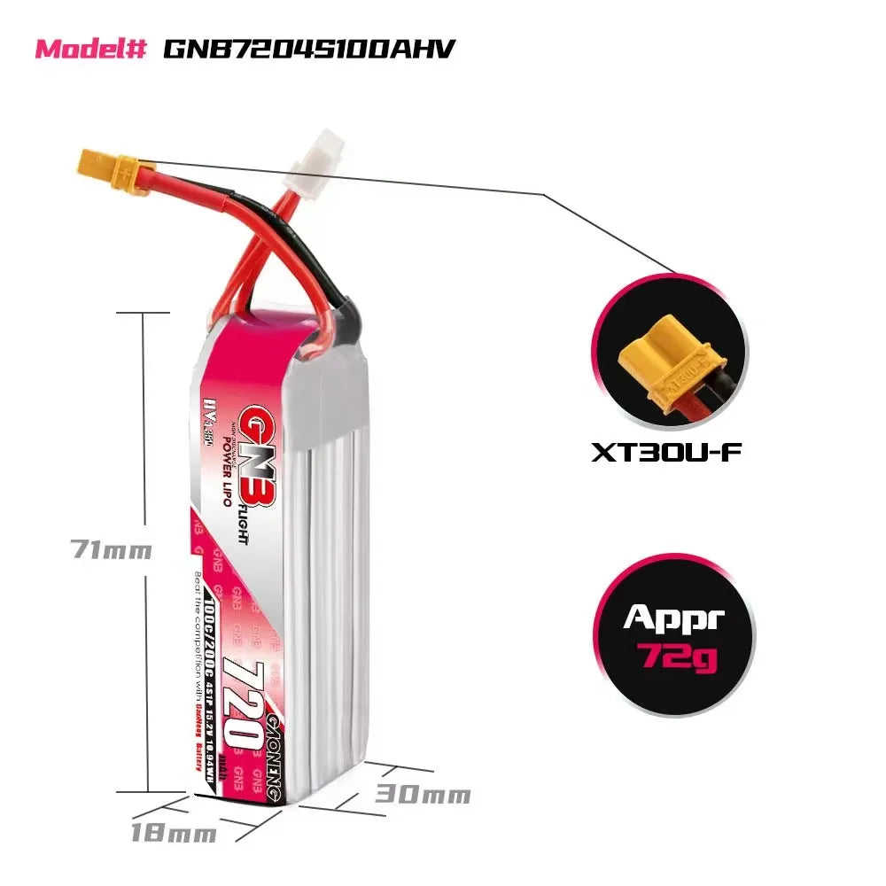 GAONENG GNB LiHV 4S 15.2V 720mAh 100C XT30 LiPo Battery Long Type [DG]
