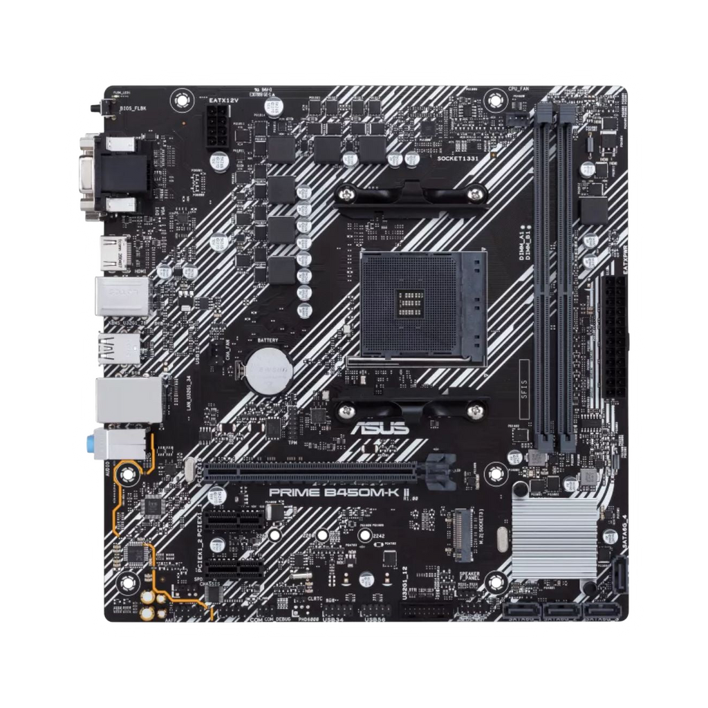 ASUS AMD B450M PRIME B450M-K II (Ryzen AM4) Micro ATX Motherboard with M.2 support, HDMI/DVI-D/D-Sub, SATA 6 Gbps, 1 Gb Ethernet, USB 3.2 Gen 1 Type-A