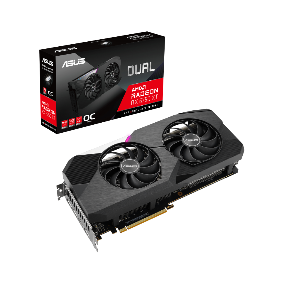ASUS AMD Radeon DUAL-RX6750XT-O12G RX 6750 XT OC Edition 12GB GDDR6, 2618MHz Boost, PCIe 4.0. 1xHDMI 2.1, 3xDP 1.4a, RGB [PC]