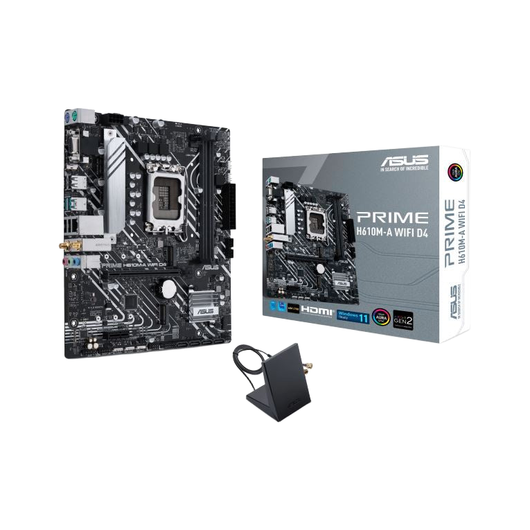 ASUS PRIME H610M-A WIFI D4 Intel LGA 1700 mATX Motherboar 2xDDR4~64GB PCIe 4.0, dual M.2 slots, Intel® 1 Gb Ethernet, WIFI 5, DisplayPort, HDMI®, D-S [PC]