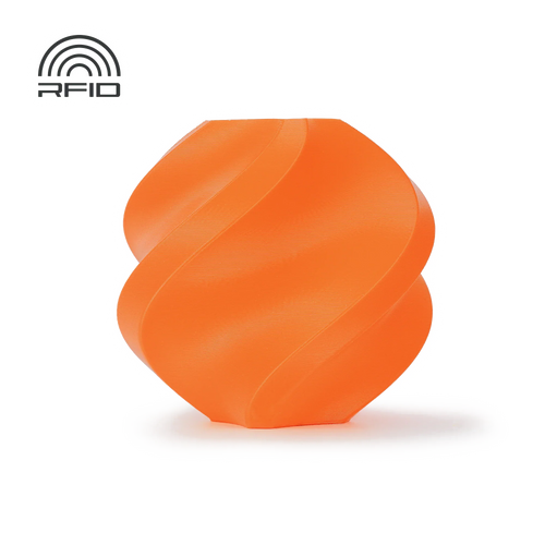 Bambu Lab ABS filament orange with transparent background and soft white glow – Version 4