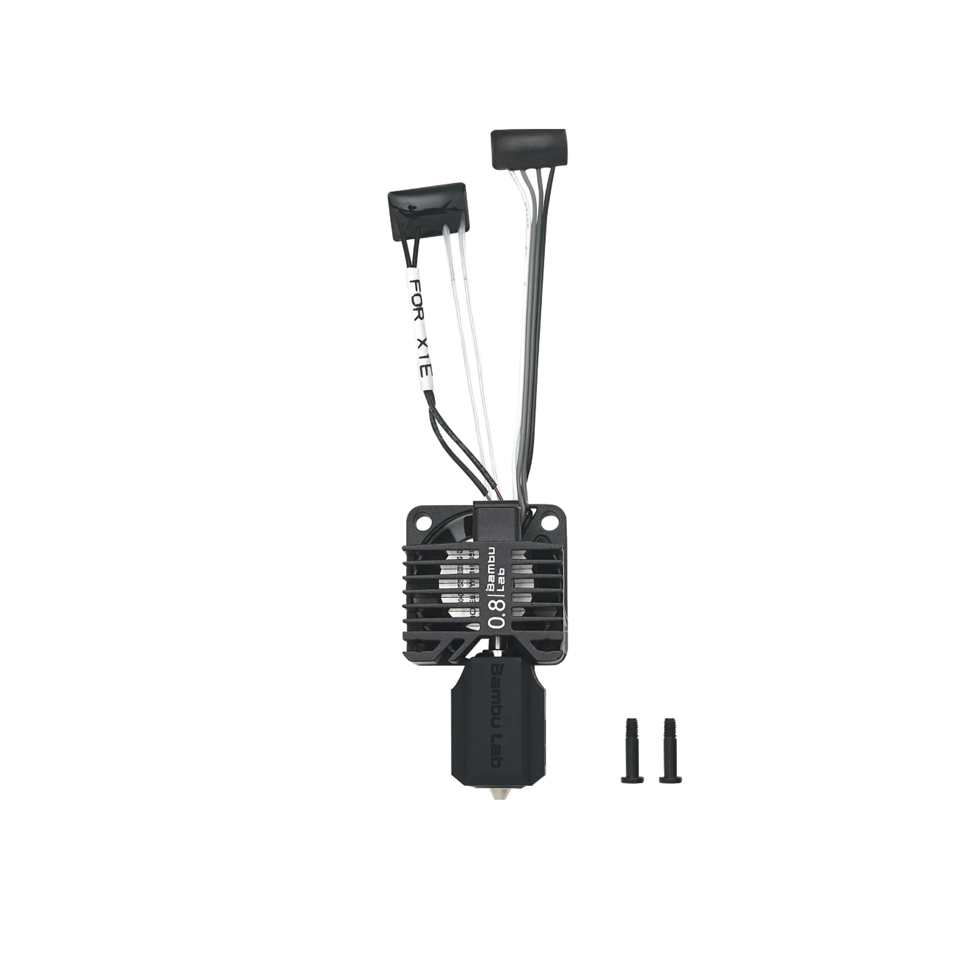 Bambu Lab Complete Hotend Assembly X1E with transparent background and soft white glow – Version 4