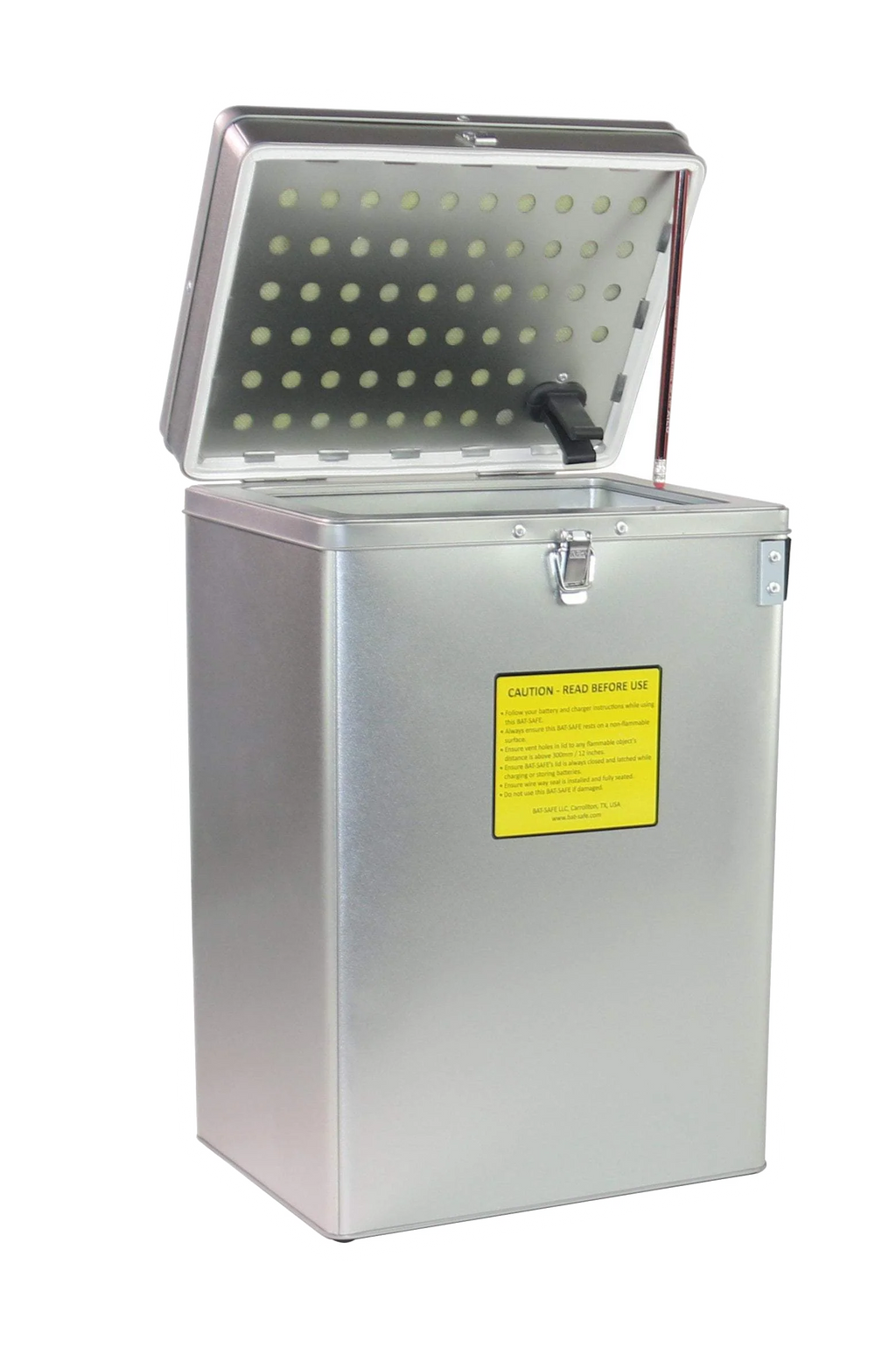 Bat-Safe XL charging and storage safe box image 2 on transparent background with Version 4 white halo