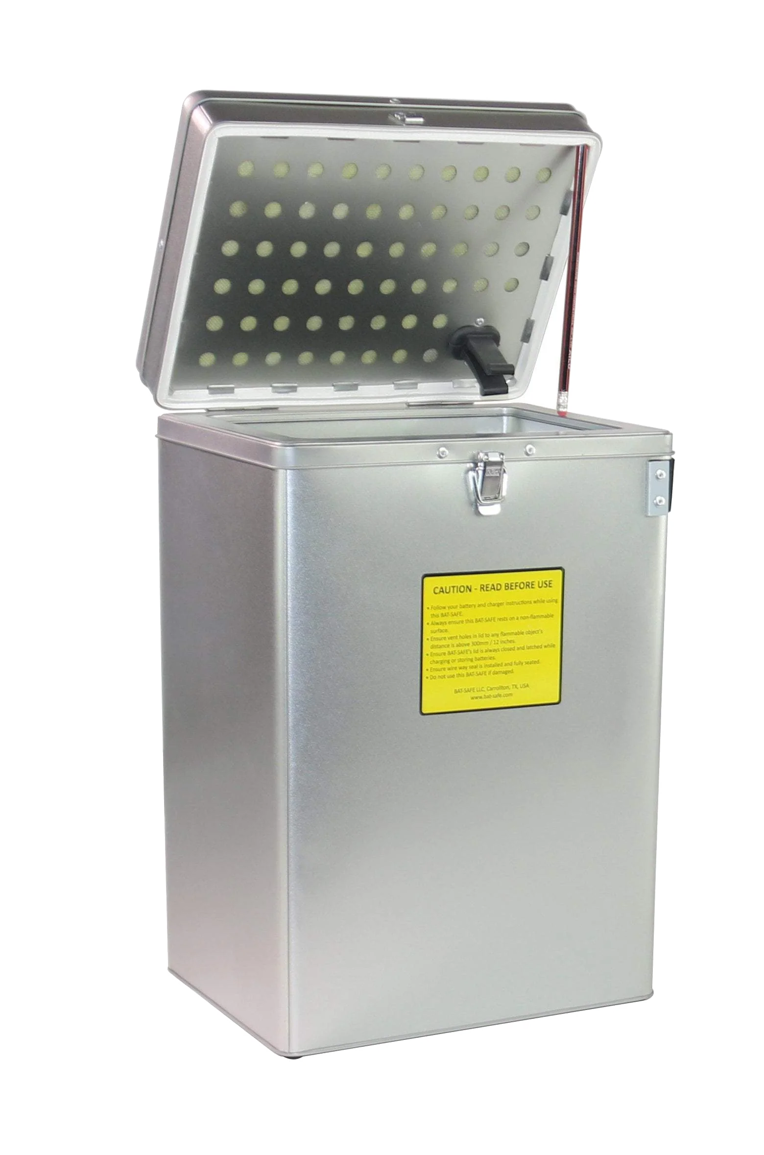 Bat-Safe XL charging and storage safe box image 2 on transparent background with Version 4 white halo