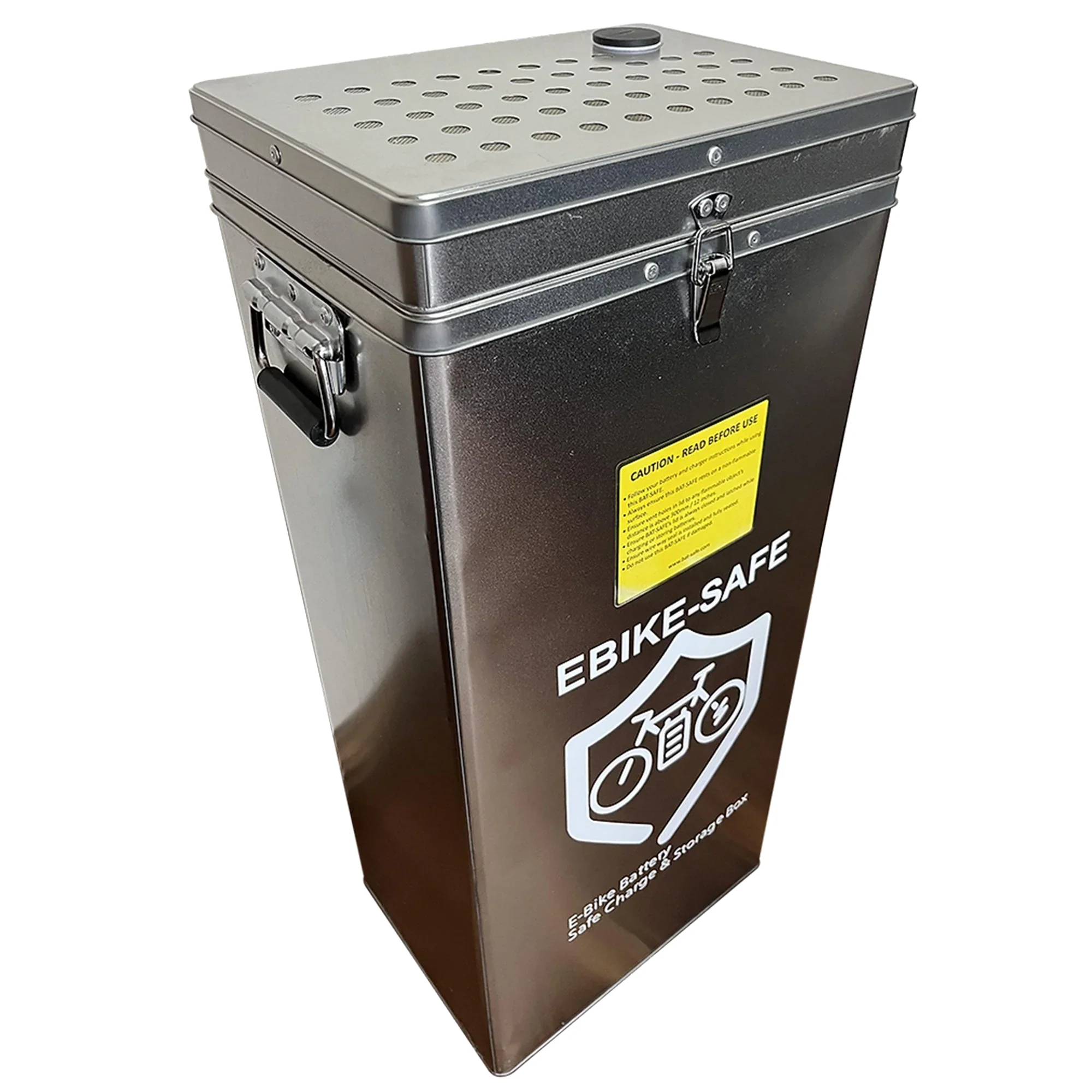 Bat-Safe XXL EBike Edition charging and storage safe box on transparent background with Version 4 white halo