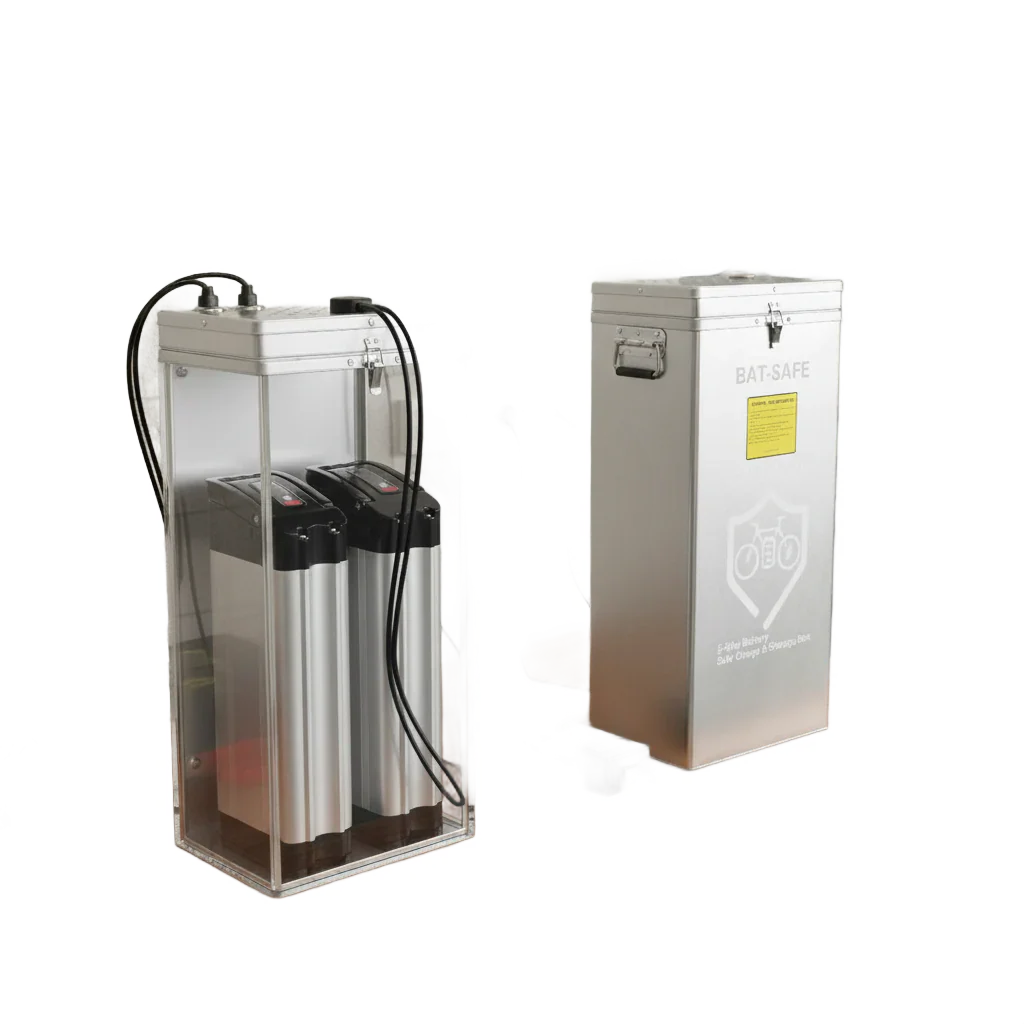 Bat-Safe XXL EBike Edition battery storage boxes on transparent background with Version 4 white halo