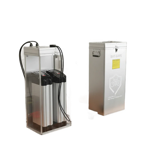 Bat-Safe XXL EBike Edition battery storage boxes on transparent background with Version 4 white halo