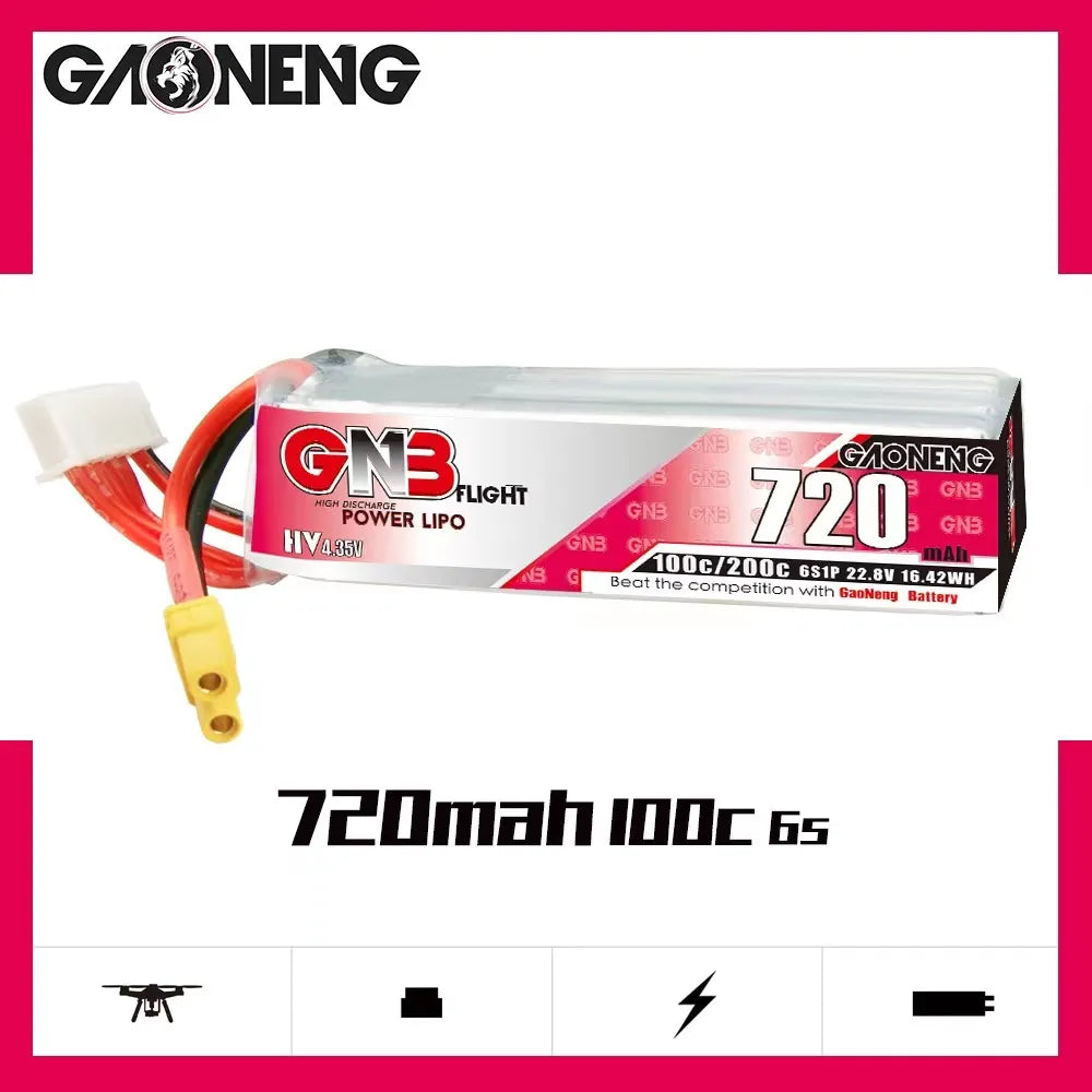 GAONENG GNB LiHV 6S 22.8V 720mAh 100C XT30 LiPo Battery Long Type [DG]