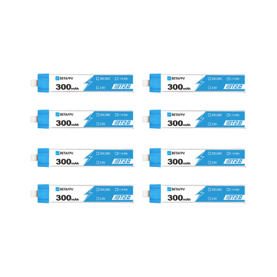 BetaFPV 300mAh 3.7V 1S 30C BT2.0 LiPo Battery (8 Pack) [DG]