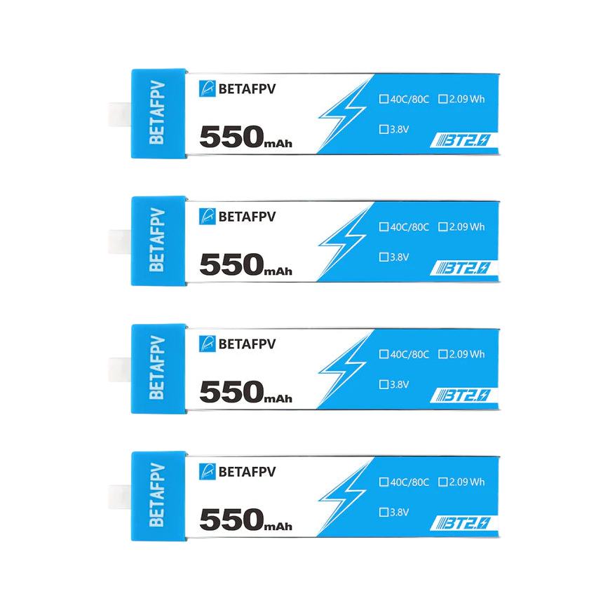 BetaFPV 550mAh 3.8V 1S 40C BT2.0 LiHV Battery (4 Pack) [DG]