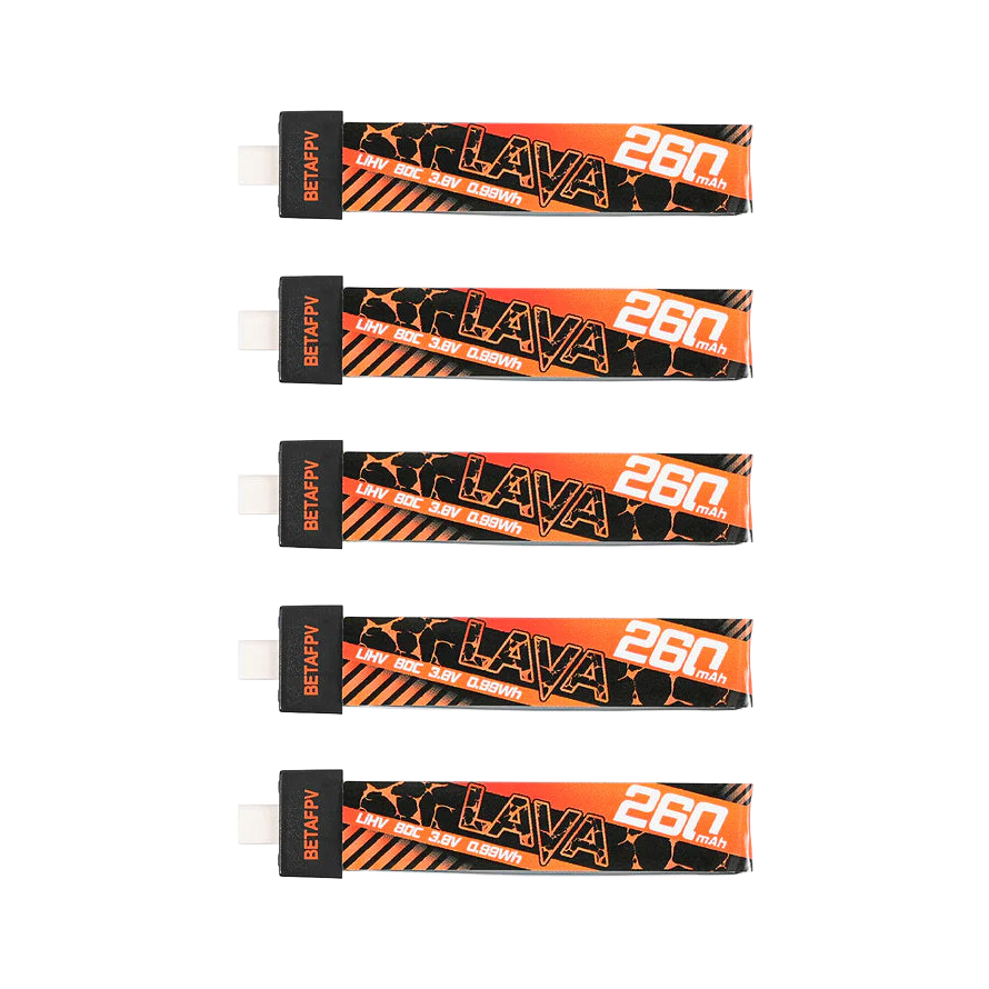 BetaFPV LAVA 260mAh 3.8V 1S 80C BT2.0 LiHV Battery (5 Pack) [DG]