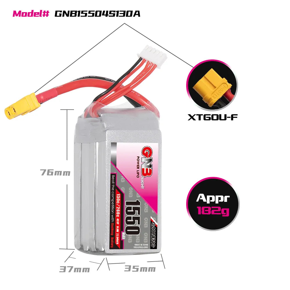 GAONENG GNB 4S 14.8V 1550mAh 130C XT60 LiPo Battery [DG]