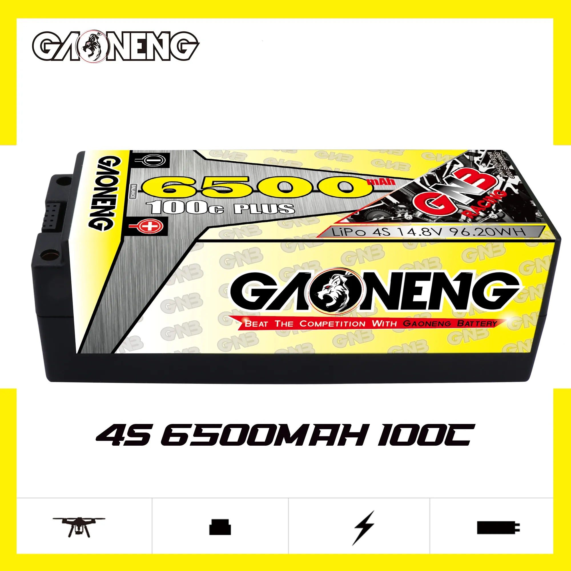 GAONENG GNB 4S 14.8V 6500mAh 100C 5mm Bullet Hard Case LiPo Battery [DG]