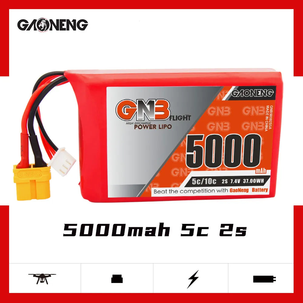 GAONENG GNB 2S 7.4V 5000mAh 5C LiPo Battery XT60 for Radiomaster TX16S [DG]
